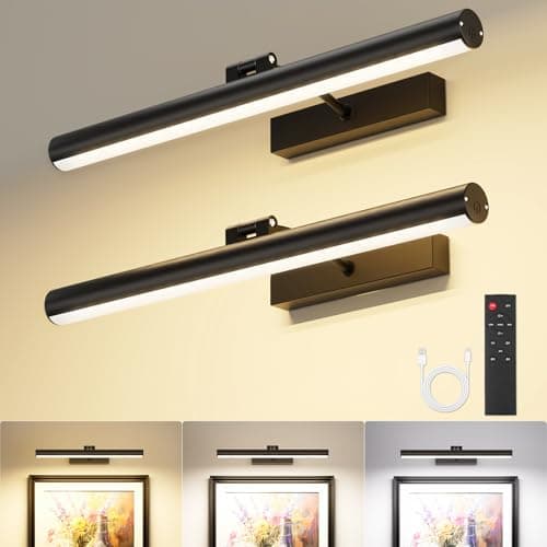 VOLISUN 16 inch Picture Lights for Wall, Rechargable Picture Light Battery Operated, 3 Color Temperatures Cordless Picture Light with Remote, Art Light for Paintings, Gallery, Portrait, 2 Pack (Black) - Image 1