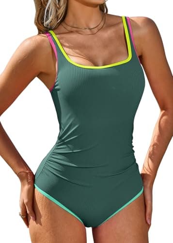 Charmo Bathing Suit for Women Tummy Control Slimming One Piece Swimsuits Sporty Athletic Push Up Neon Swim Suit Green X-Large - Image 1