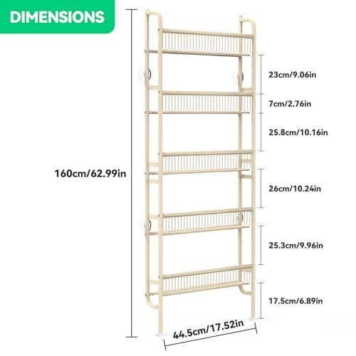 Ormeo Home Behind The Door Narrow Bookshelves Pantry Spice Rack 5-Tier Slim Metal Space-Saving Organizer for Bathroom Closet Kitchen Living Room Sturdy Room Laundry Room, White - Thumbnail 2