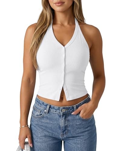 G4Free Ribbed Tank Tops for Women Backless Y2K Camisoles Open Back Slim Fit Going Out Cropped Cami Top (Pure White,S) - Image 1