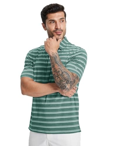 M MAELREG Mens Polo Shirts Short Sleeve Performance Dry Fit Striped Casual Sports Tennis Golf Shirts for Men - Thumbnail 2