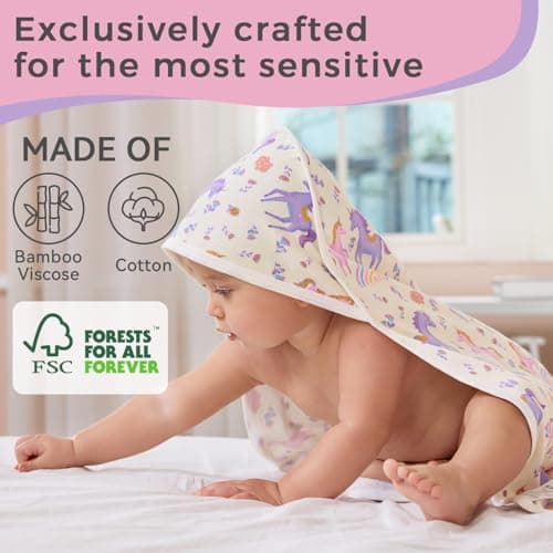 2 Pack Baby Hooded Towel,Viscose for Bamboo Baby Bath Towels Soft for Newborn, Baby Girls Shower Gifts, Bath Essential for Toddlers Girls (Unicorn, 29”x 29”) - Thumbnail 2