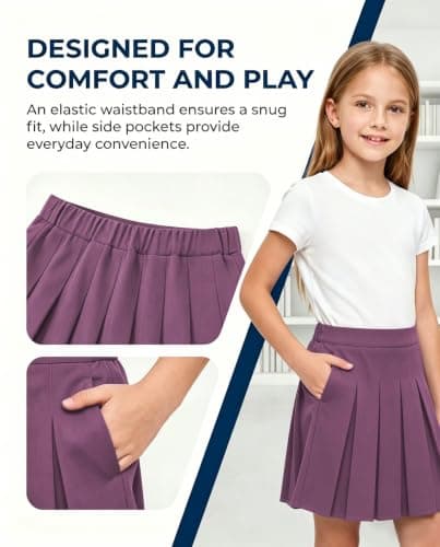 Addneo Girls School Uniform Skirts Purple Tennis Skirt with Shorts Size 14 - Thumbnail 4