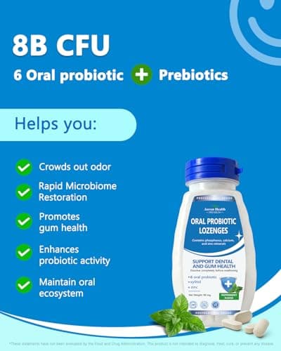 Anven Health Oral Probiotics Lozenges for Mouth Bad Breath & Gum Repair - 6 Strains with Prebiotic, Zinc & Ca for Dry Mouth Relief, Enamel Shield, Mint Flavor with Xylitol - 90 Lozenges, Sugar-Free - Thumbnail 5