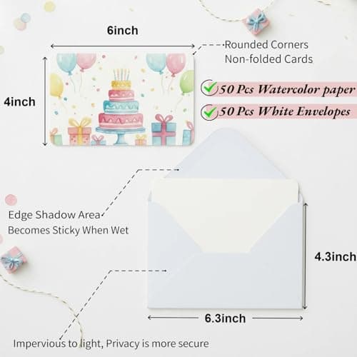 25 Sets Watercolor Paper, 4x6 Inch Watercolor Cards with Envelopes, 140lb/300gsm Water Color Paper, Art Supplies for Adults Kids, Cold Press Textured Cotton Sheets, Artist Painting Drawing Postcards - Thumbnail 3