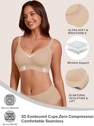 COCOMARTS Jelly Bras for Women No Underwire Full Coverage Push Up Bra Wireless Seamless Bra Comfortable Tshirt Bralettes Nude X-Large - Thumbnail 4