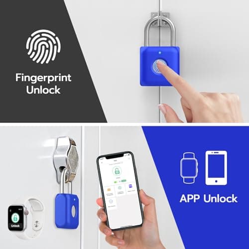 Fingerprint Padlock eLinkSmart Gym Locker Lock for Boys with Phone App iOS Watch Metal Keyless Combination Locks for School Sports Locker Toolbox Hasp Storage Sapphire Blue - Thumbnail 4