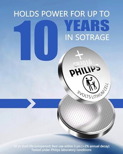 Philips CR2016 3V Lithium Button Cell Batteries, 20 Pack, 10 Year Shelf Life, Child Resistant Packaging, Stable Discharge for Key Fob, Car Remote & Small Electronics - Thumbnail 3
