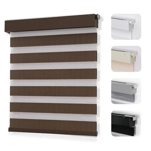 Joydeco No Drill Zebra Blinds for Windows, Cordless Day & Night Dual Sheer Roller Shades, Easy Installation, Free-Stop Lift System, Light Filtering Privacy Blinds for Home(Coffee,33" W x 75" H) - Image 1