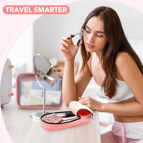 Idcymoul Travel Toiletry Bag 5-Piece Kit, Hanging Toiletries Bag+TSA Approved Cosmetic Bag+Jewelry Bag+ Brush Bag+Cable Bag, Professional Travel Essentials Accessories Organizer for Women- Pink - Thumbnail 4