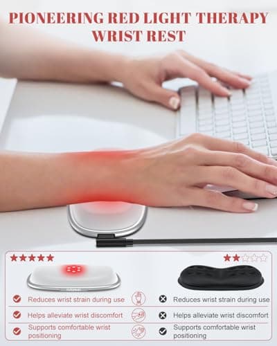 Astarexin Red Light Therapy Mouse Wrist Rest - 660nm+850nm Touch-Activated Near-Infrared Light for Hand, Ergonomic Design for Office/Gaming/Travel/Laptop - Thumbnail 3