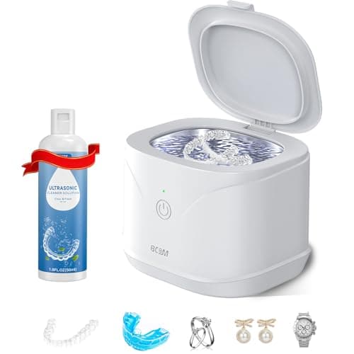 BCOM Ultrasonic Retainer Cleaner Machine, 46Khz Dental Cleaning Pod for Braces, Night Guard, Mouthguard, Toothbrush, Denture, Jewelry, Ring White