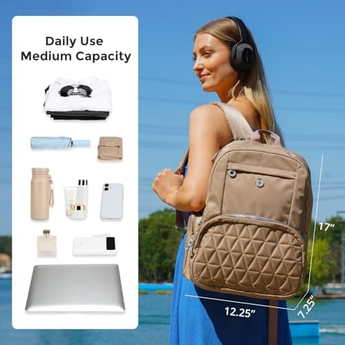 Swissdigital Design Backpack for Women, 15.6 inch Laptop College Khaki Medium Simple Modern Backpacks for School with USB Charging Port for Womens Girls | SD1711-75 - Thumbnail 3