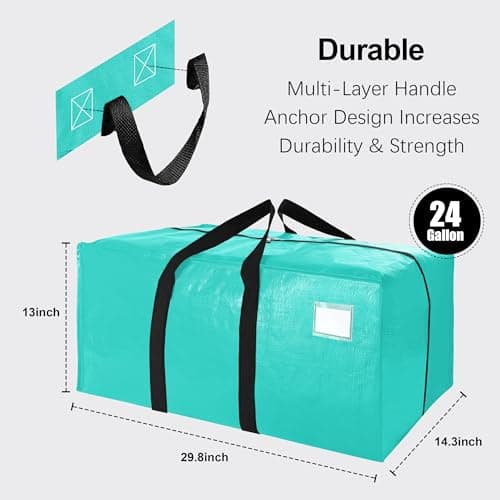 VELVETSURE 6 Pack Heavy Duty Large Moving Bags W/Backpack Straps - Strong Handles & Zippers, Storage Totes For Space Saving, Fold Flat, Alternative to Moving Box and Storage Bin, Aquamarine - Thumbnail 2