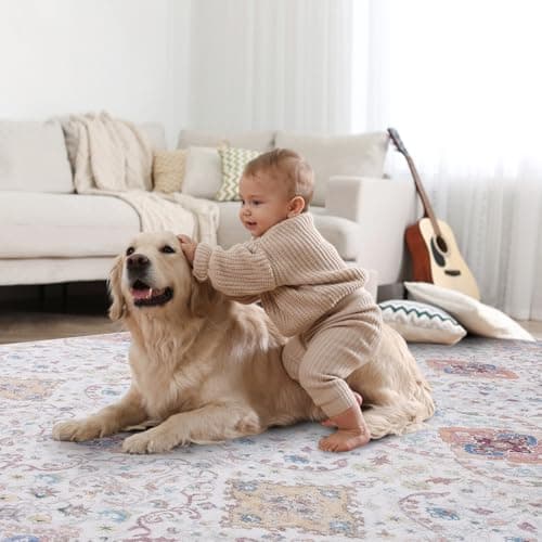 Vanmoos 3x5 Area Rugs for Living Room - Washable, Non-Slip Medium Accent Rug for Bedroom, Kitchen, Entryway - Durable Carpet for High-Traffic Areas & Home Decor, Charm/Beige - Thumbnail 3