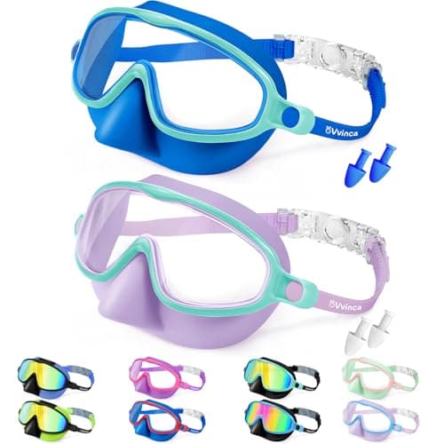 Vvinca Swim Goggles with Nose Cover, 2 Pack Wide View Diving Mask Anti-Fog UV No Leak Toddlers Swimming Goggles for Kids 3-12 - Image 1