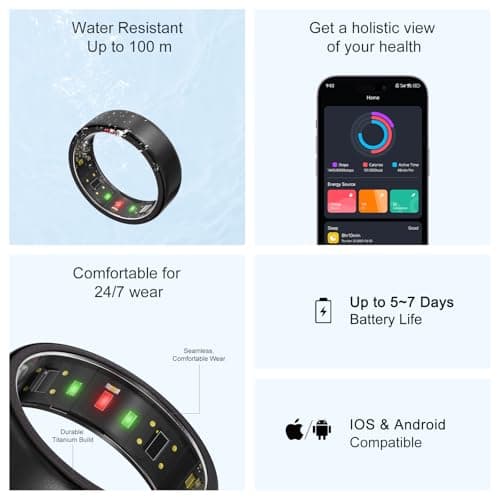 POBOVi Ring OnePlus - Ultra-Thin Titanium Smart Ring - 7 Days Battery Life - Fitness/SPO₂/Stress/HR/Sleep Skin Temperature Tracker - No App Fee - iOS&Android Compatible (Black,Size 7) - Thumbnail 4