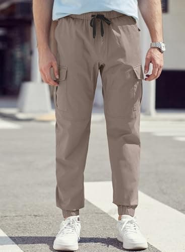 JMIERR Men's Fashion Cargo Pants - Casual Cotton Tapered Stretch Twill Chino Athletic Joggers Sweatpants Lightweight Drawstring Workout Trousers Travel Pants with Pockets for Men, US 34(M), A Grey 1 - Thumbnail 6