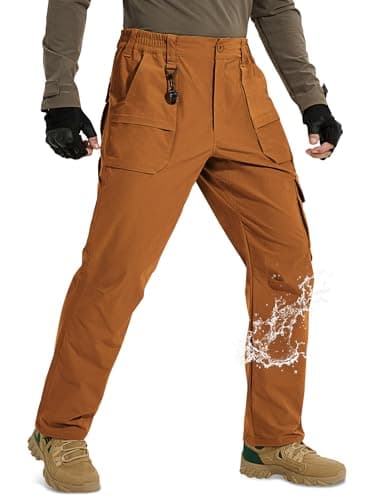 MOURCE Hiking Pants Men Lightweight Quick Dry - Water Resistant Mens Cargo Work Pants with 9 Pockets Ripstop Tactical Brown L - Thumbnail 2