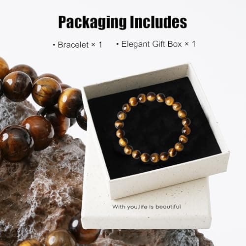 PNNY AMDA Natural Gemstone Bracelets: Handmade Unisex Tiger's Eye 8MM Beaded Stretch Bracelet - Energy Healing and Protection SL-BS-TIG8MM - Thumbnail 6