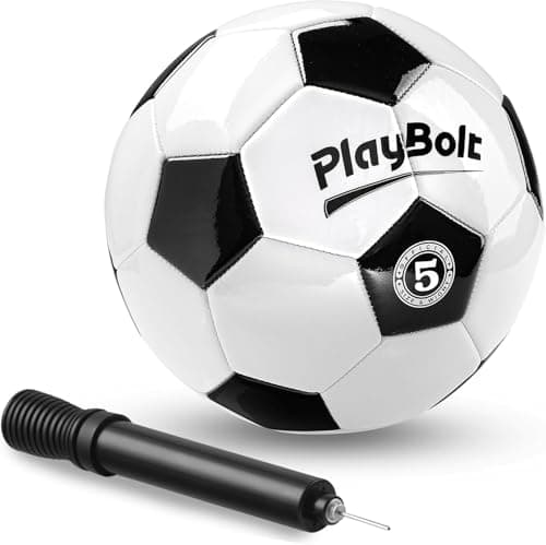PlayBolt Soccer Ball Size 5 with Pump - Black & White Training Practice & Match Ball for Kids, Youth and Adults (Pack of 1) - Image 1