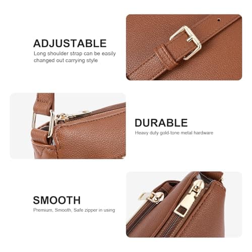 Telena Crossbody Bags for Women, Leather Cross body Purse With Adjustable Strap (Beige With Brown, X-Large) - Thumbnail 4