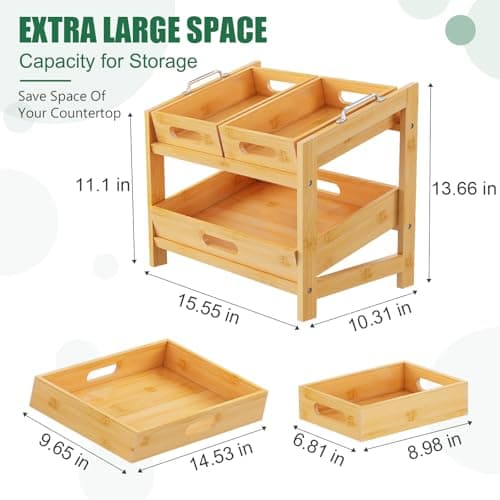 Fruit Basket, Fruit Tray, 2 Tier Bamboo Fruits Basket Stand for Kitchen Countertop – Fruits Holder – Suitable for Bread, Vegetables, Produce, Home Storage and Display Pack of 2 - Thumbnail 2