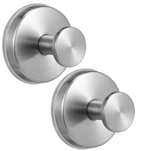 warlve Large 15lb Suction Cup Hooks for Shower, No-Drill Bathroom Towel Hooks for Robes, Loofah, Removable Mountable on Glass, Tile, Mirrors, Smooth Non-Porous Surfaces (2, Brushed Nickel) - Image 1