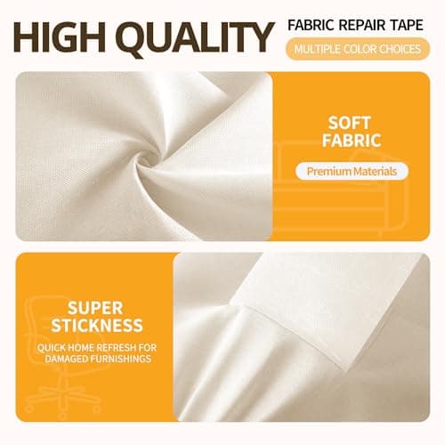 Sgooyir Fabric Repair Tape, Self-Adhesive Couch Patch Repair Fabric Patches for Furniture, Couch Repairing Kit Tape for Upholstery, Carpets, Chairs, Sofas, Pillows Linen 4x80 Inch Pale Yellow - Thumbnail 3