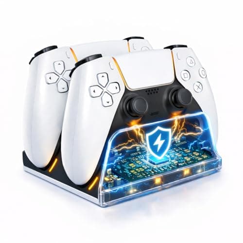 PS5 Controller Charger Station with LED Indicator,Dual Controller Fast Charging Dock,Desktop Display Stand for PlayStation 5 (White) - Image 1