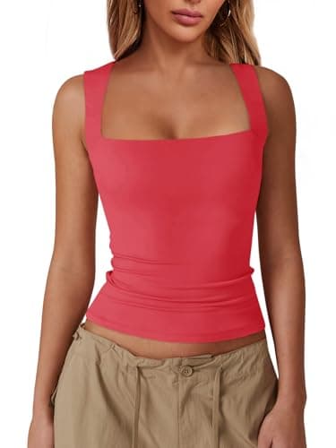 Imily Bela Womens Square Neck Tank Tops Casual Sleeveless Slim Fit Going Out Y2K Summer Cropped Shirts Red - Image 1