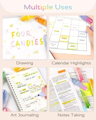 Four Candies 12 Pcs Highlighters Assorted Colors, Cute Pastel Highlighter Set, Dry Quickly, Soft Chisel Tip, No Bleed Highlighter, Aesthetic Highlighters fo Purple Christmas Gifts - Thumbnail 4