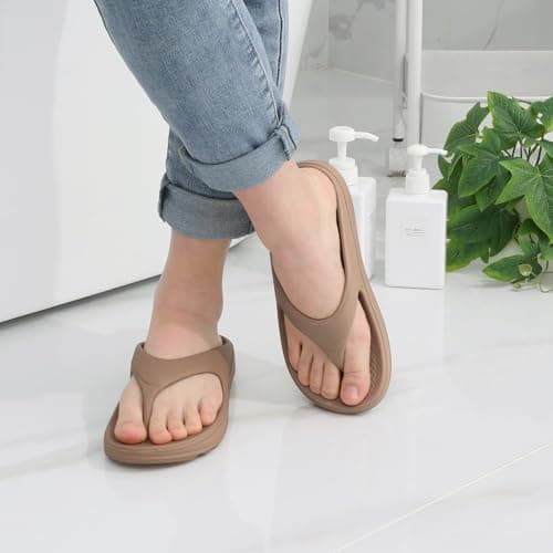 shevalues Orthopedic Sandals for Women Arch Support Recovery Flip Flops Pillow Soft Summer Beach Shoes, Khaki 42 (11-11.5 Women/9.5-10 Men) - Thumbnail 3