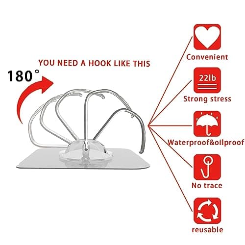 Latoxcaa Heavy Duty Adhesive Wall Hooks - Strong & Transparent, Hold up to 22lb, Waterproof & Reusable, Ideal for Kitchen, Bathroom, and Office (10 Pack) - Thumbnail 4