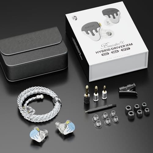 BASN BmasterX in Ear Audio Monitor, Hybrid 6 Drivers IEM Earphones with Crystal Clear Sound, Detachable Cable Plus Carrying Case Fit Kit for Musician, Stage, Studio (3.5mm & 4.4mm Jack, Blue/White) - Thumbnail 5