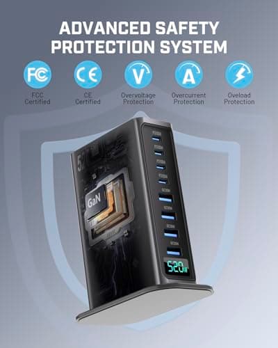 520W USB C Charger Block, 8 Ports GaN Fast Charging Station Hub, PD 100w Type C & USB A Laptop Desktop Charger Adapter for MacBook Air/Pro, DELL, iPhone, iPad, Samsung, Travel Home Office Use - Thumbnail 5