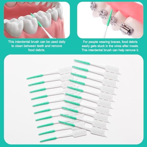 ACSKD 300 Pieces Interdental Brushes,Braces Brush with Silicone Head,Dental Tooth Flossing Toothpick Cleaners Tooth Tool, Blue - Thumbnail 4