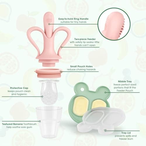 JEXFUN Baby Fruit Feeder & Breastmilk Popsicle Mold Set, Silicone Food Feeder Pacifier for Cooling Relief with 3 Replaceable Pouches, BPA-Free Teething Toy for Safe Infant Self Feeding (Pinkish) - Thumbnail 4
