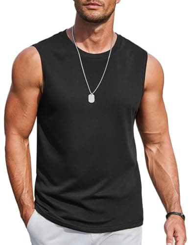 COOFANDY Muscle Tanks for Men Cotton Cut Off Sleeveless Workout T Shirts Soft Boxing Tank Top Black S - Image 1