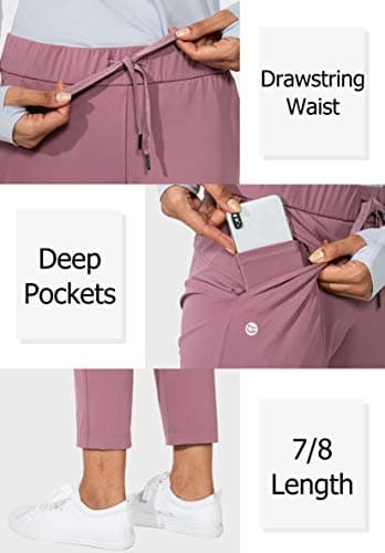G Gradual Women's Pants with Deep Pockets 7/8 Stretch Sweatpants for Women Athletic, Golf, Lounge, Work (Pink, Small) - Thumbnail 4