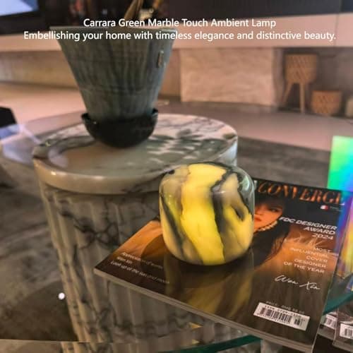 Marble Lamp Night Light Touch Bedside Table Lamp for Bedroom,Type-C Rechargeable Small Desk Bedside Small Lamps,Eye Caring Dimmable LED Ambient lamp (Calacatta Green) - Thumbnail 2