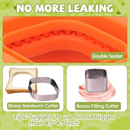 XBllcyiv Uncrustable Sandwich Maker,Sandwiches Pocket Circle Shape 3.7Inch Sandwich Cutter and Sealer,Sandwich Cutter for Kids Breakfast and lunchboxes (Orange) - Thumbnail 2