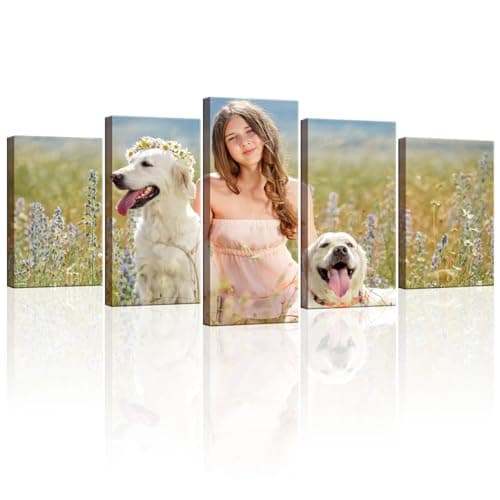 ZHIYYHAO Personalized Canvas Prints with Your Photos Set of 5 Framed Personalized Family Portrait Pet Wedding Landcape Pictures Customized Canvas Prints Wall Art for Bedroom Livingroom Office Home Decor ( Framed , 10"x16"x2 10"x20"x2 10"x24"x1 ) - Image 1