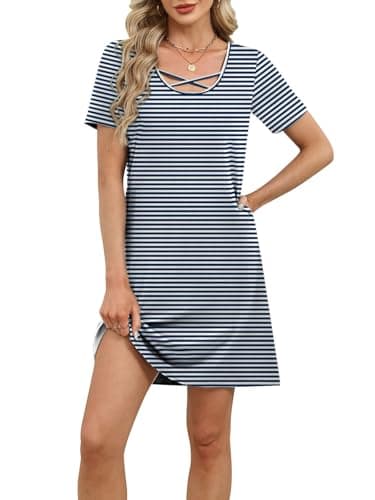 Summer Dresses for Women Beach Vacation Clothes Cruise Travel Essentials Resort Wear Spring Outfits 2026 Womens Fashion Clothing Boho Maxi Hawaiian Casual Midi Golf Tennis Athletic Striped Shirt Dress - Thumbnail 2