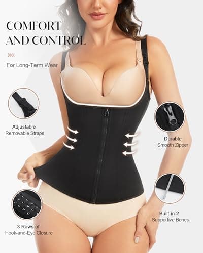 GYDEK Waist Trainer Vest for Women, Neoprene Tummy Control Shapewear with Adjustable Straps, Sauna Zipper Corset Body Shaper for Workout, Waist Slimmer & Back Support Shapewear Black - Thumbnail 5