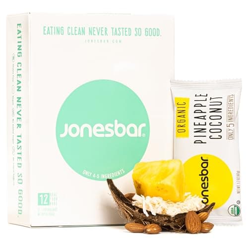 JONESBAR (Pineapple and Coconut, 12 Count (Pack of 1)), USDA Organic Fruit & Nut Bar, Non-GMO, Kosher, Vegan, Gluten Free, Simple Snack Bar - Image 1