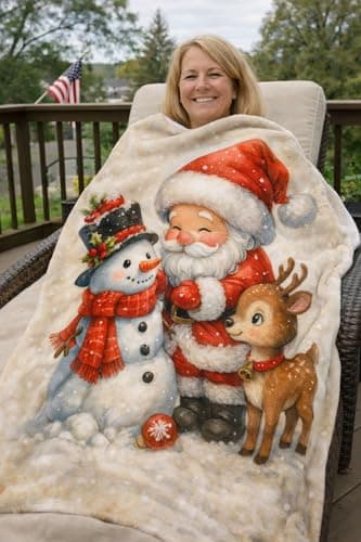 Carastora Flannel Blanket Featuring Santa Claus, Snowman, and Reindeer Patterns. Soft and Comfortable, Suitable for Sofas and beds. Warm and Lightweight, a Perfect Holiday Decoration.50 x 60 in. - Thumbnail 6