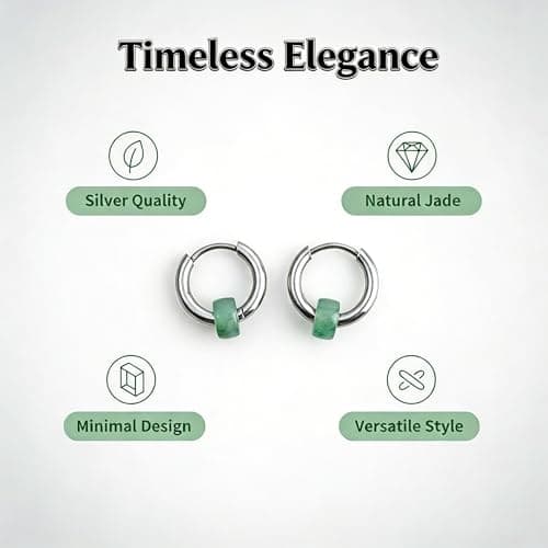 ANNIE WU Natural Jade Hoop Earrings, 6mm Jade Bead 925 Silver Plated Huggie Earrings for Women, Dainty Minimalist Hypoallergenic Jewelry for Daily Wear & Gifting - Thumbnail 2