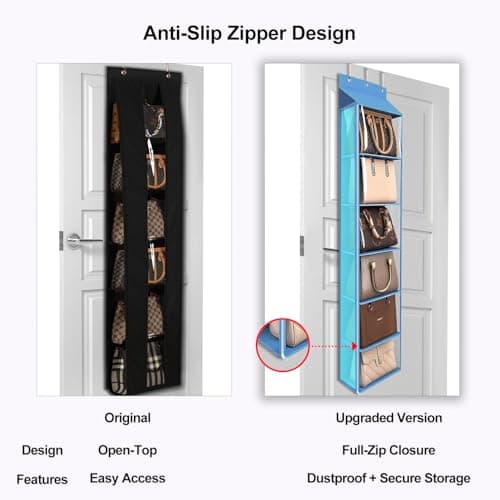 Lirex Over The Door Purse Organizer & Purse Shelf for Closet – Handbag Storage Organizer with Purse Hanger. Perfect for Scarves, Hats, and Leggings. S (11.8'' x 5'' x 51.6''), Blue - Thumbnail 4