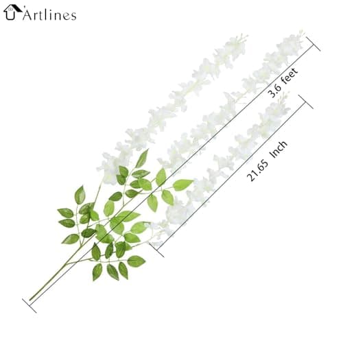 U'Artlines 24 Pack (Total 86.4 Feet) Artificial Fake Wisteria Vine Rattan Hanging Garland Silk Flowers String Home Party Wedding Decor (24, White) - Thumbnail 2